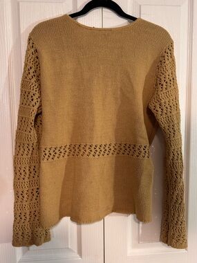 Crochet bell sleeve sweater XL Mossimo vintage tan